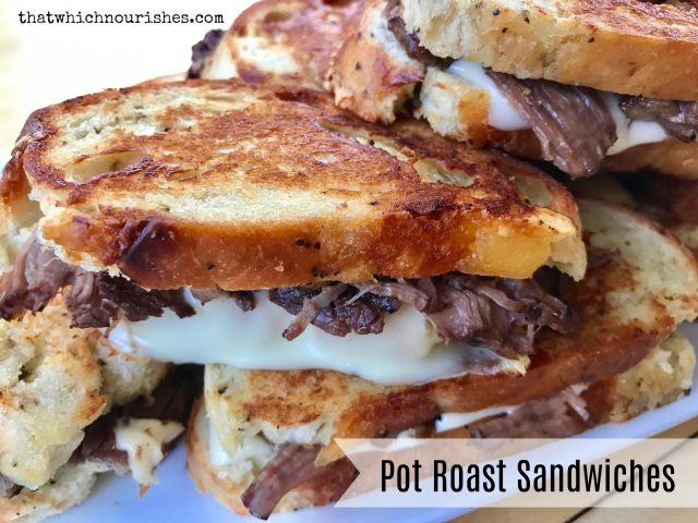 Pot Roast Sandwiches -- Tender beef roast made in the crock pot and piled onto sandwiches with goozy cheese and grilled to sandwich perfection! | thatwhichnourishes.com