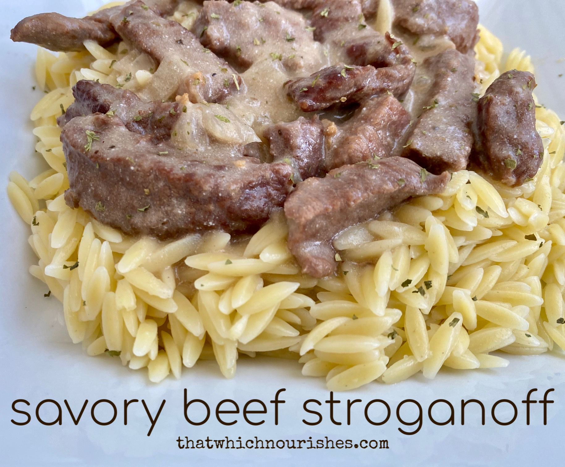Savory Beef Stroganoff -- Tender strips of beef swimming in a rich and savory gravy and served over a bed of buttery noodles or polenta, this classic dish is simple, nourishing, and the essence of comfort food. | thatwhichnourishes.com