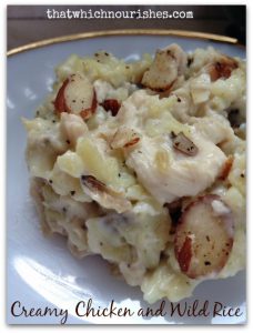 Creamy Chicken and Wild Rice -- Tender bites of chicken are nestled into a decadent sauce and savory wild rice. | thatwhichnourishes.com