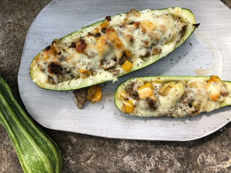 Cheesy Sausage Zucchini Boats That Which Nourishes   Stuffed Zucchini E1533595472384 768x576 