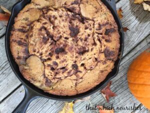 Skillet Pumpkin Pie Coffeecake -- All of the fall flavors including pumpkin pie, are featured in this flavor-packed coffeecake | thatwhichnourishes.com