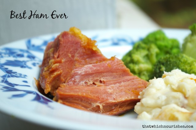 Best Ham Ever -- Just two ingredients and you have a cost-efficient, succulent, juicy ham to serve a crowd. My family's favorite meal! | thatwhichnourishes.com