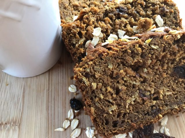 Pumpkin Oat Bread with Raisins -- All the goodness you crave in a pumpkin bread without all of the ingredients you don't. Loaded with oats, raisins, and spices, this is our go-to, good choice, fruit bread good for every season. | thatwhichnourishes.com